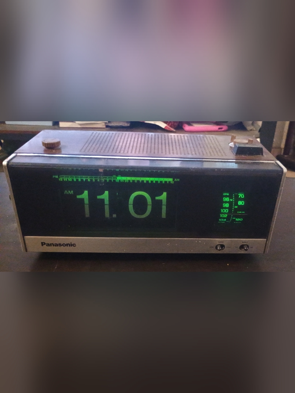 Vintage Panasonic Silver Clock Radio with Green Display"read Description"